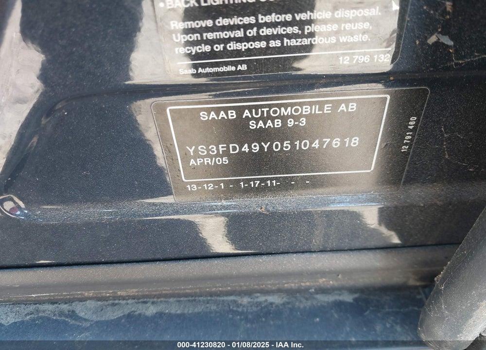 2005 SAAB 9-3 ARC VIN: YS3FD49Y051047618