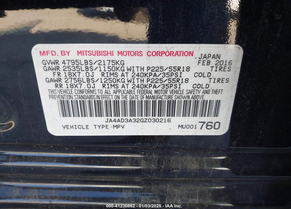 2016 MITSUBISHI OUTLANDER SE/SEL VIN: JA4AD3A32GZ030216