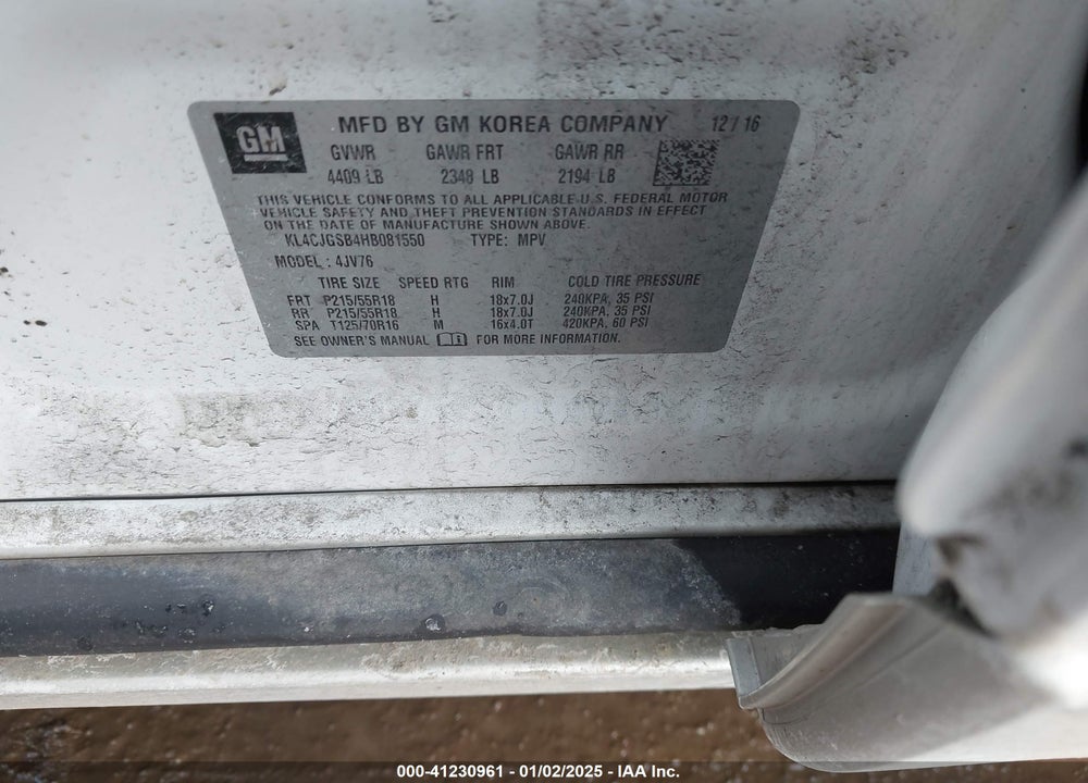 2017 BUICK ENCORE ESSENCE VIN: KL4CJGSB4HB081550