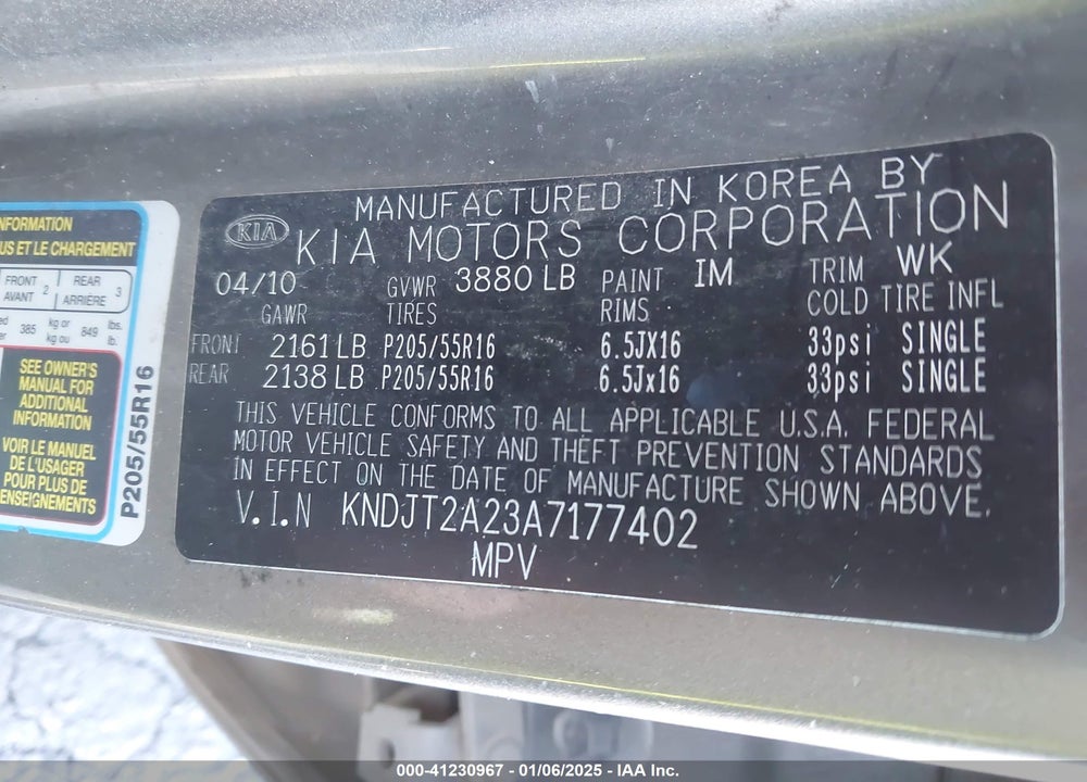 2010 KIA SOUL VIN: KNDJT2A23A7177402