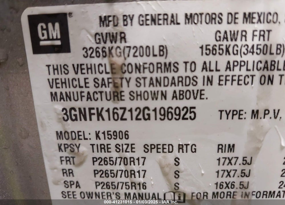2002 CHEVROLET SUBURBAN 1500 Z71 VIN: 3GNFK16Z12G196925
