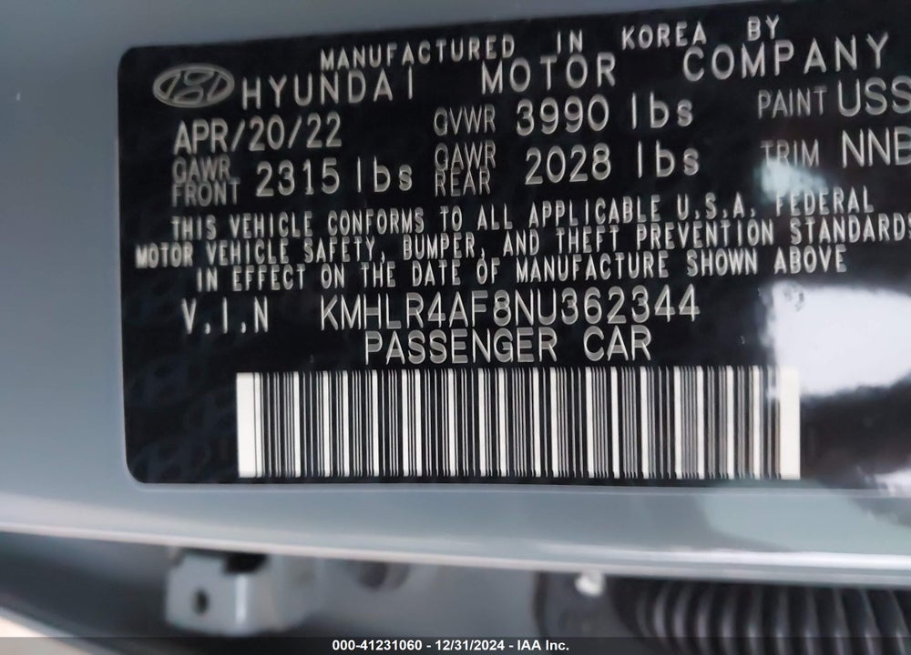 2022 HYUNDAI ELANTRA VIN: KMHLR4AF8NU362344