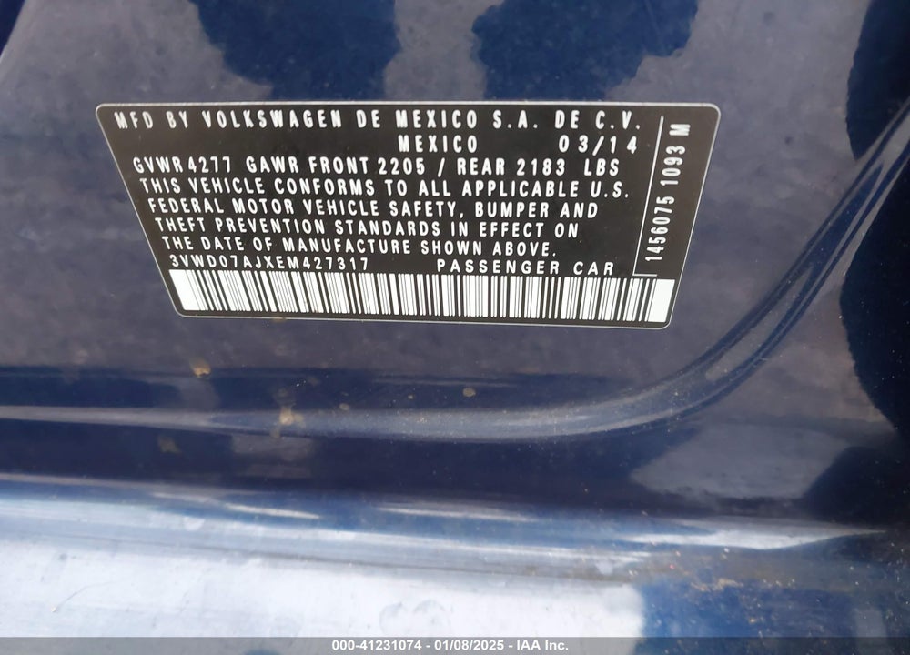 2014 VOLKSWAGEN JETTA 1.8T SE VIN: 3VWD07AJXEM427317