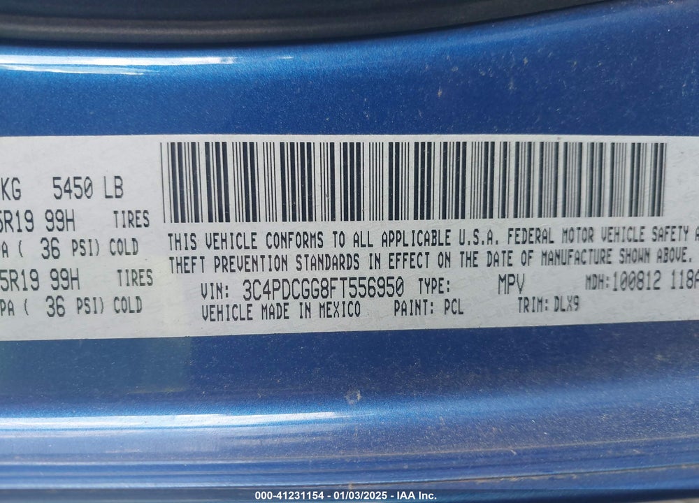 2015 DODGE JOURNEY CROSSROAD VIN: 3C4PDCGG8FT556950