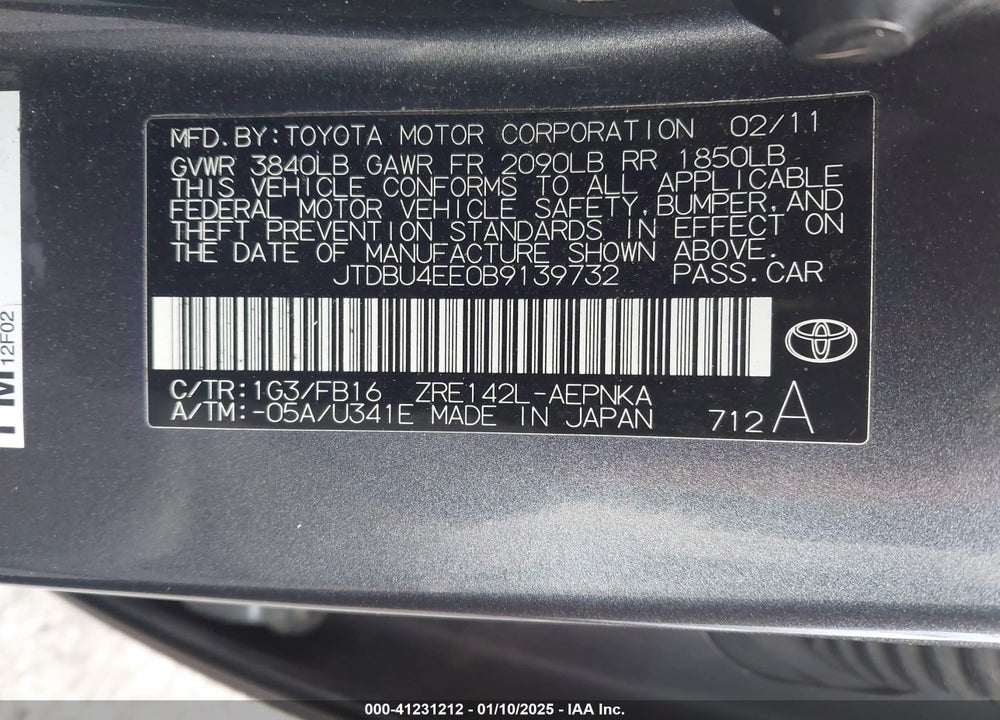 2011 TOYOTA COROLLA LE VIN: JTDBU4EE0B9139732