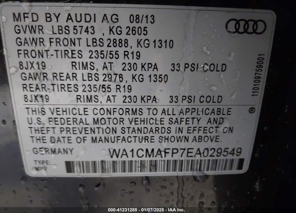 2014 AUDI Q5 3.0 TDI PREMIUM PLUS VIN: WA1CMAFP7EA029549