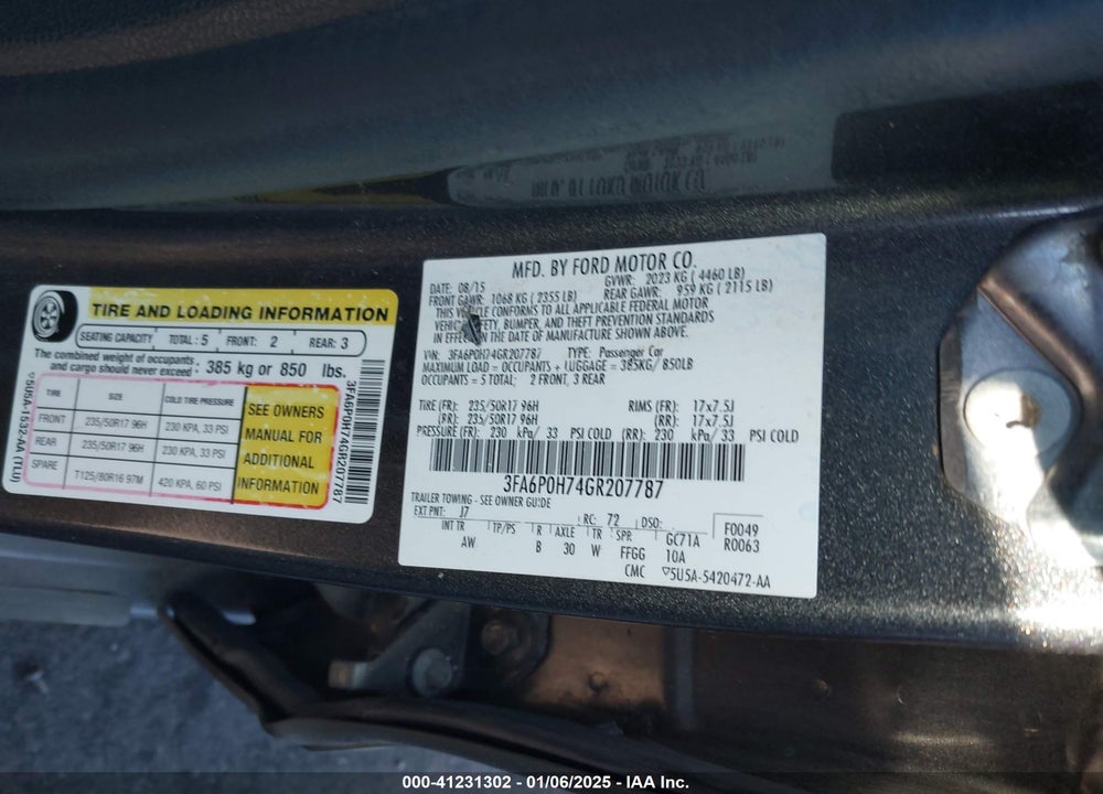2016 FORD FUSION SE VIN: 3FA6P0H74GR207787