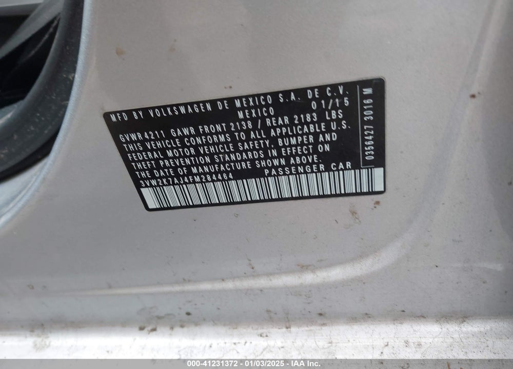 2015 VOLKSWAGEN JETTA VIN: 3VW2K7AJ4FM284464