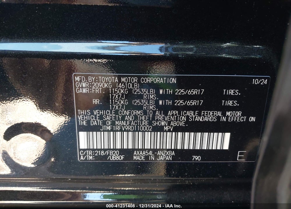 2024 TOYOTA RAV4 LE VIN: JTMF1RFV9RD110002