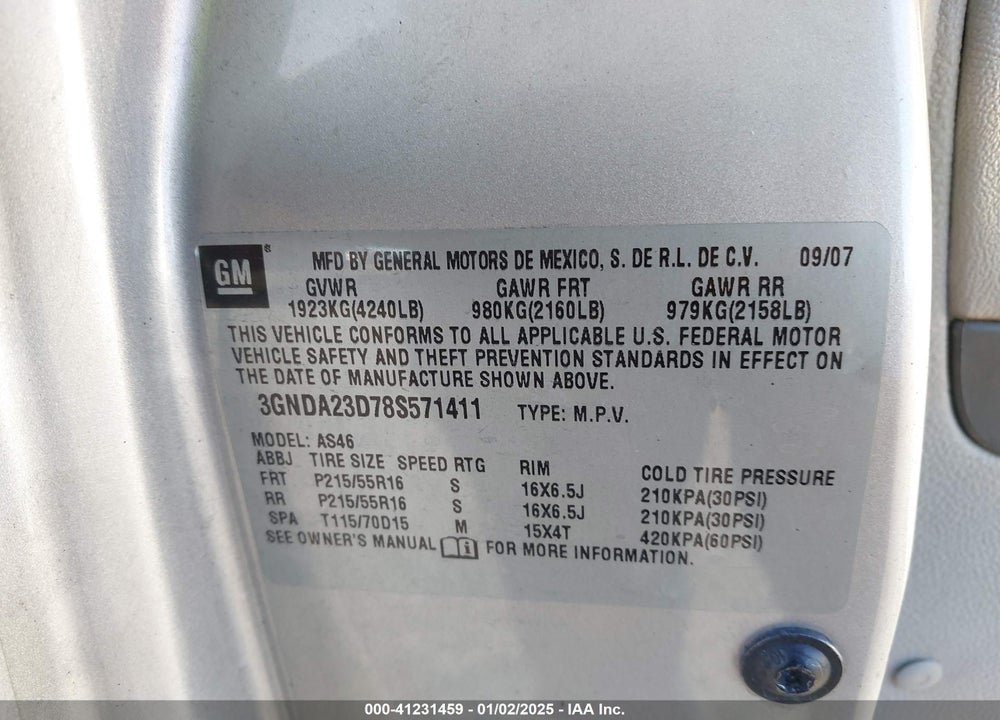 2008 CHEVROLET HHR LT VIN: 3GNDA23D78S571411