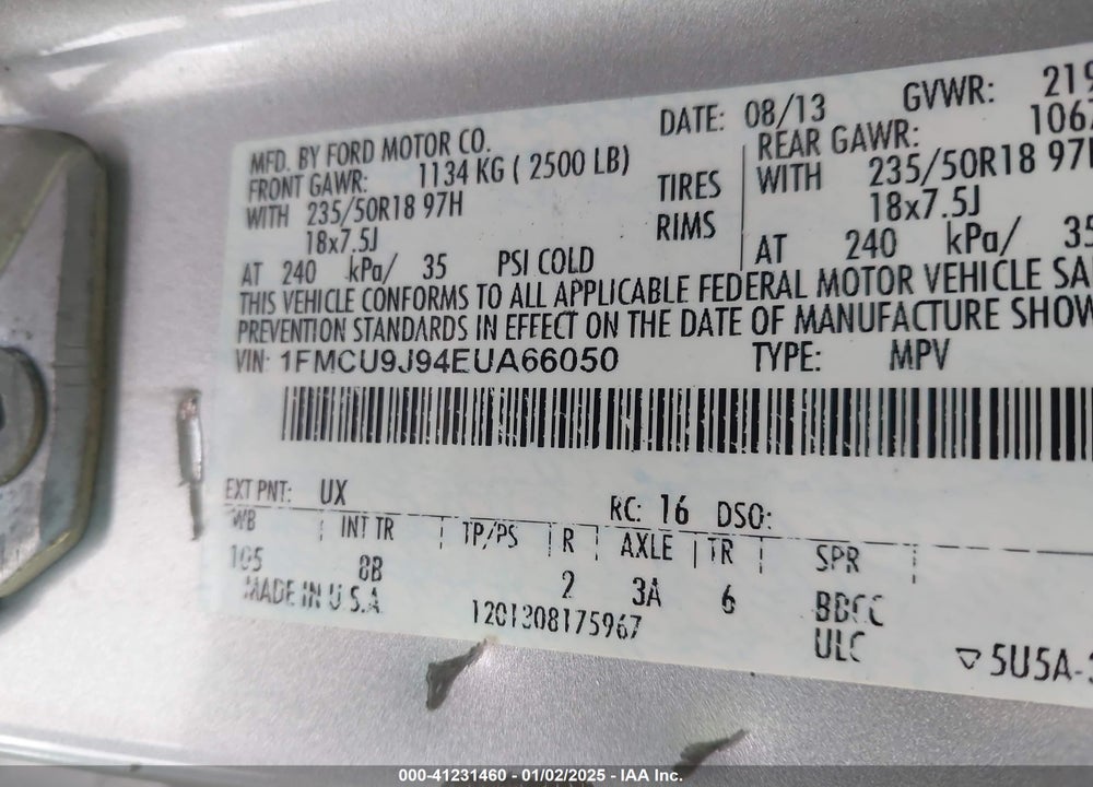 2014 FORD ESCAPE TITANIUM VIN: 1FMCU9J94EUA66050