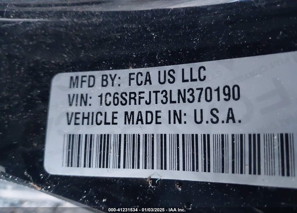 2020 RAM 1500 VIN: 1C6SRFJT3LN370190