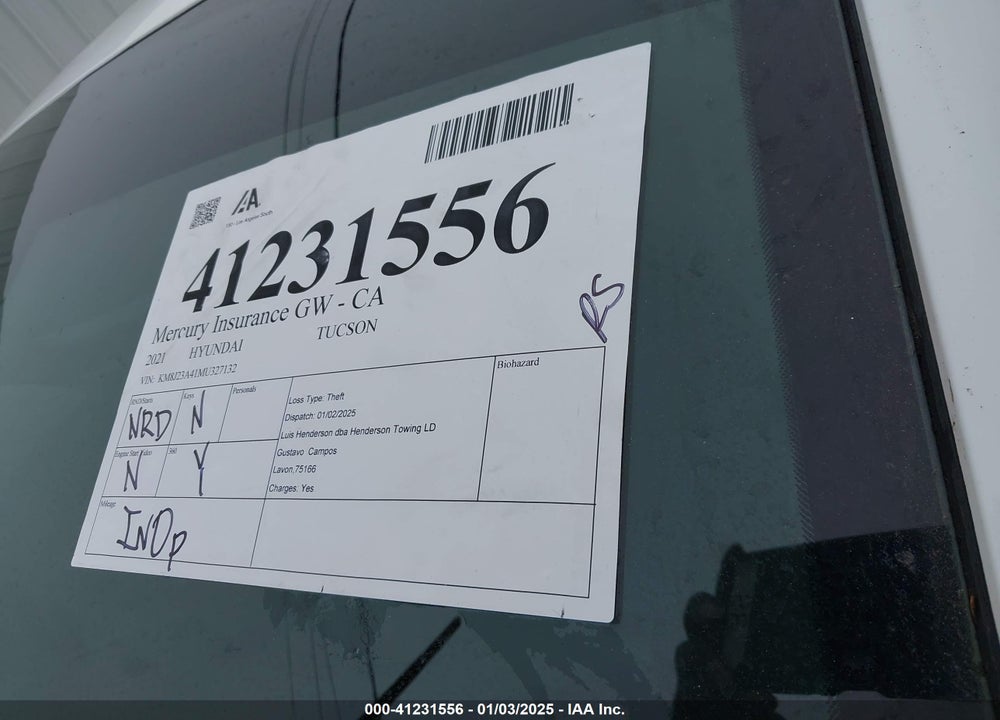 2021 HYUNDAI TUCSON SE VIN: KM8J23A41MU327132