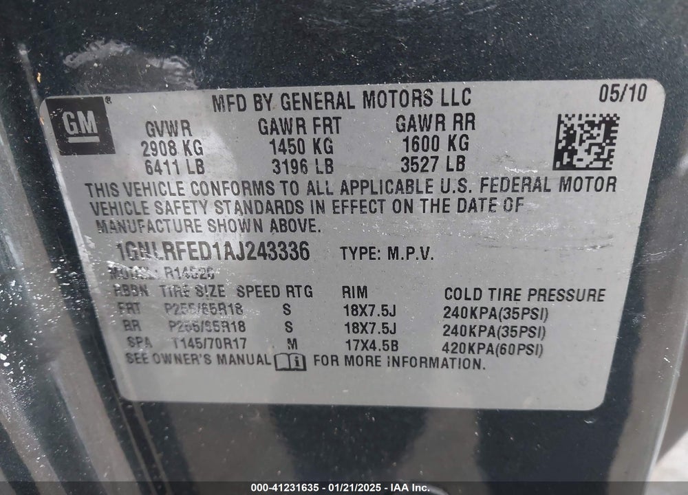 2010 CHEVROLET TRAVERSE LT VIN: 1GNLRFED1AJ243336