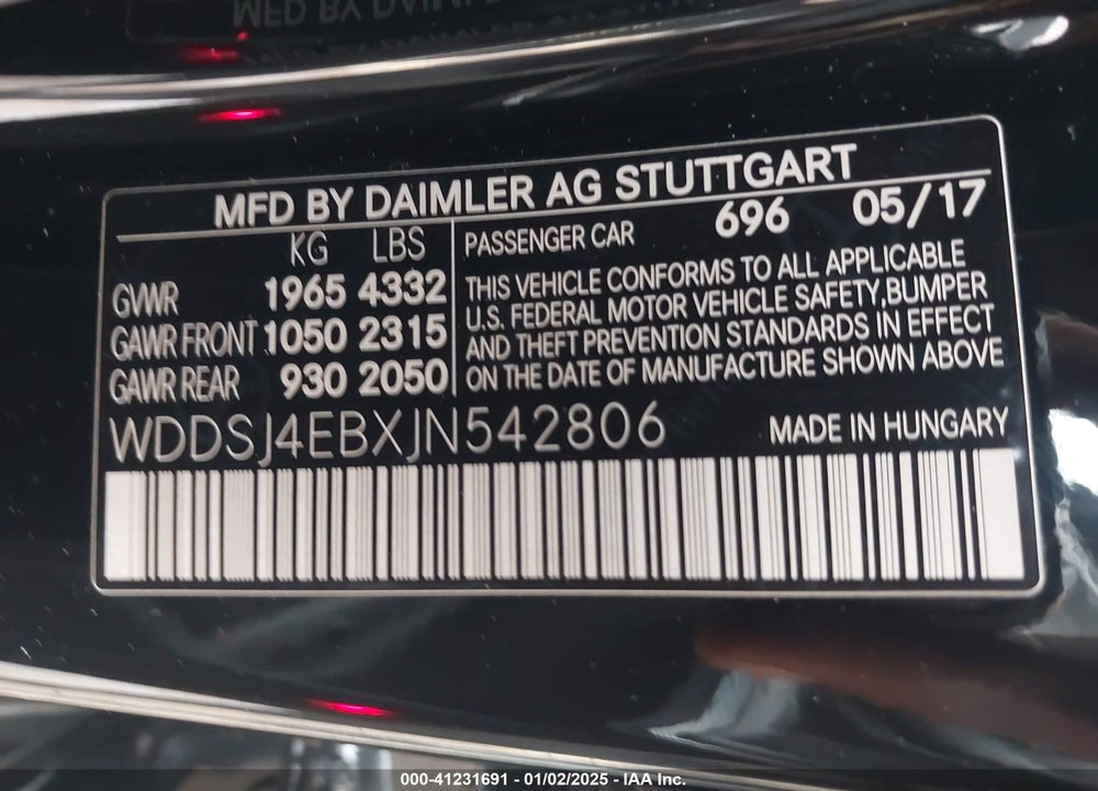 2018 MERCEDES-BENZ CLA 250 VIN: WDDSJ4EBXJN542806