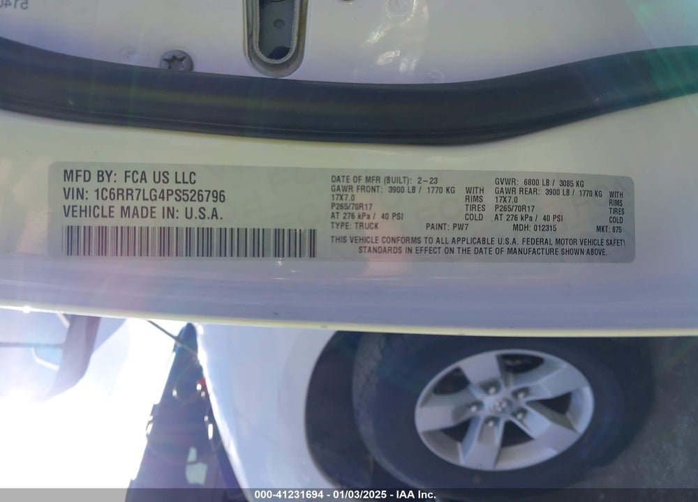 2023 RAM 1500 CLASSIC VIN: 1C6RR7LG4PS526796