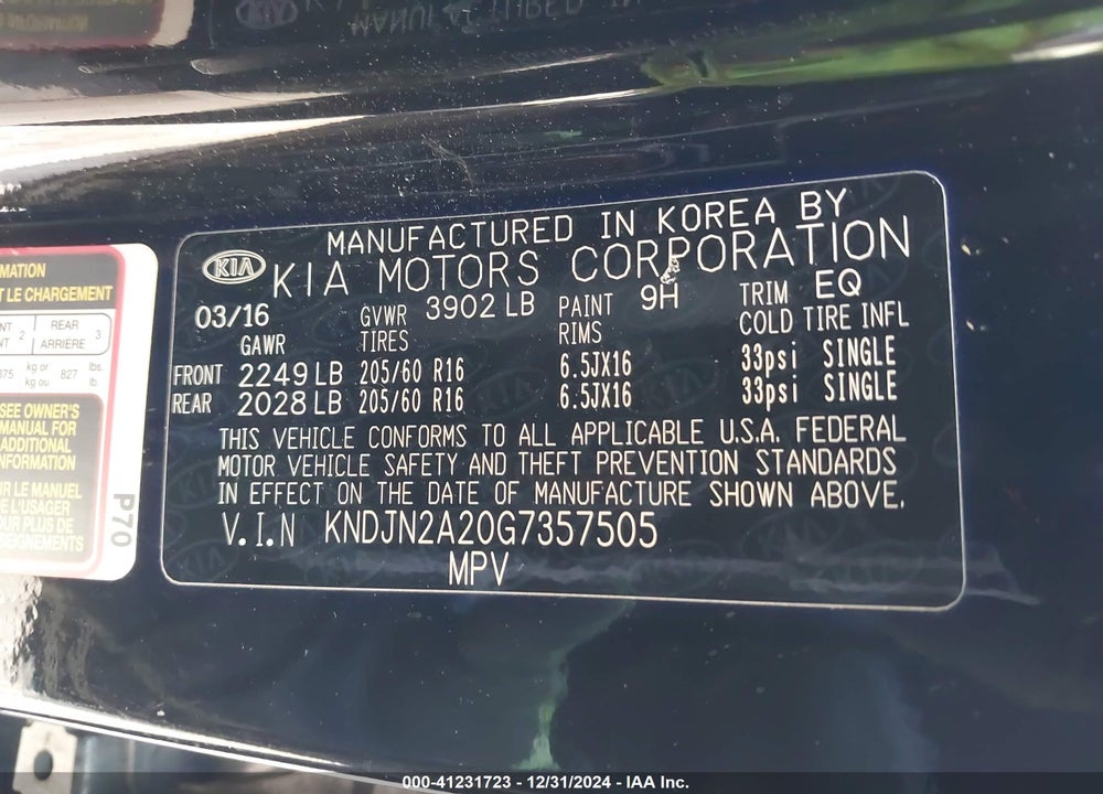 2016 KIA SOUL VIN: KNDJN2A20G7357505