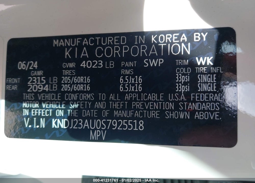 2025 KIA SOUL VIN: KNDJ23AU0S7925518