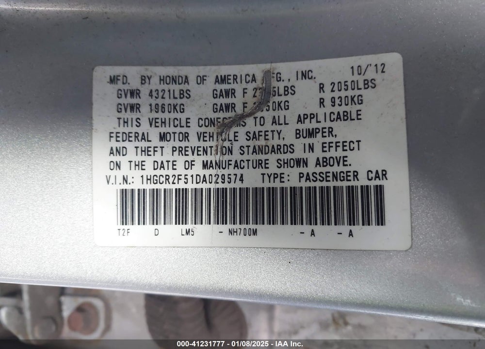 2013 HONDA ACCORD SPORT VIN: 1HGCR2F51DA029574