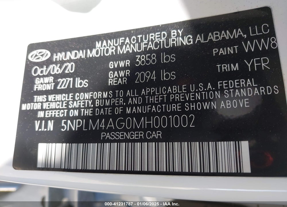 2021 HYUNDAI ELANTRA VIN: 5NPLM4AG0MH001002