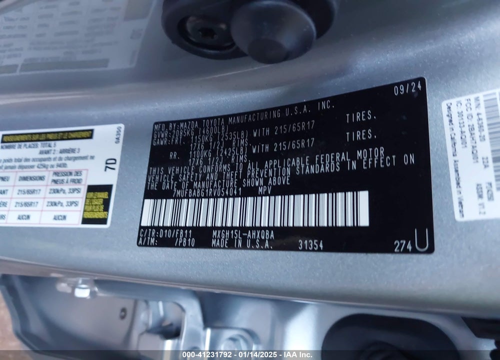2024 TOYOTA COROLLA CROSS HYBRID S VIN: 7MUFBABG1RV054041