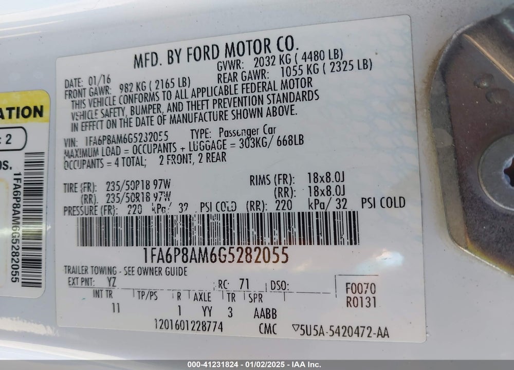 2016 FORD MUSTANG VIN: 1FA6P8AM6G5282055