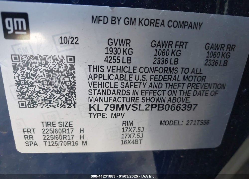2023 CHEVROLET TRAILBLAZER VIN: KL79MVSL2PB066397