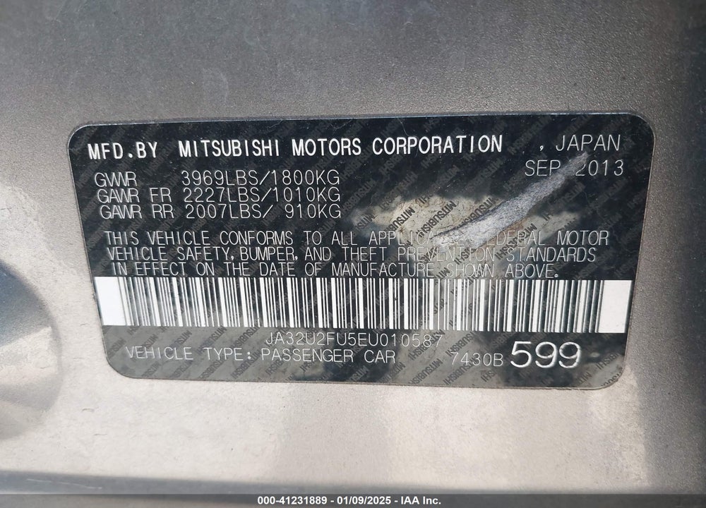 2014 MITSUBISHI LANCER VIN: JA32U2FU5EU010587