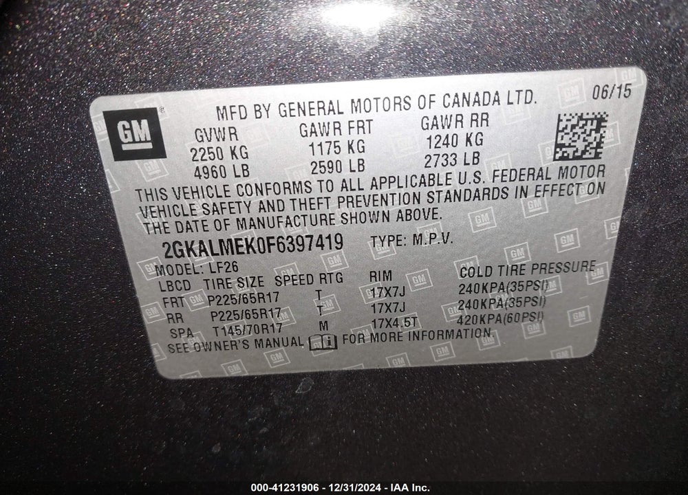 2015 GMC TERRAIN SLE-1 VIN: 2GKALMEK0F6397419