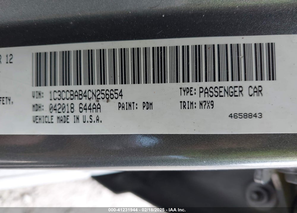 2012 CHRYSLER 200 LX VIN: 1C3CCBAB4CN256654
