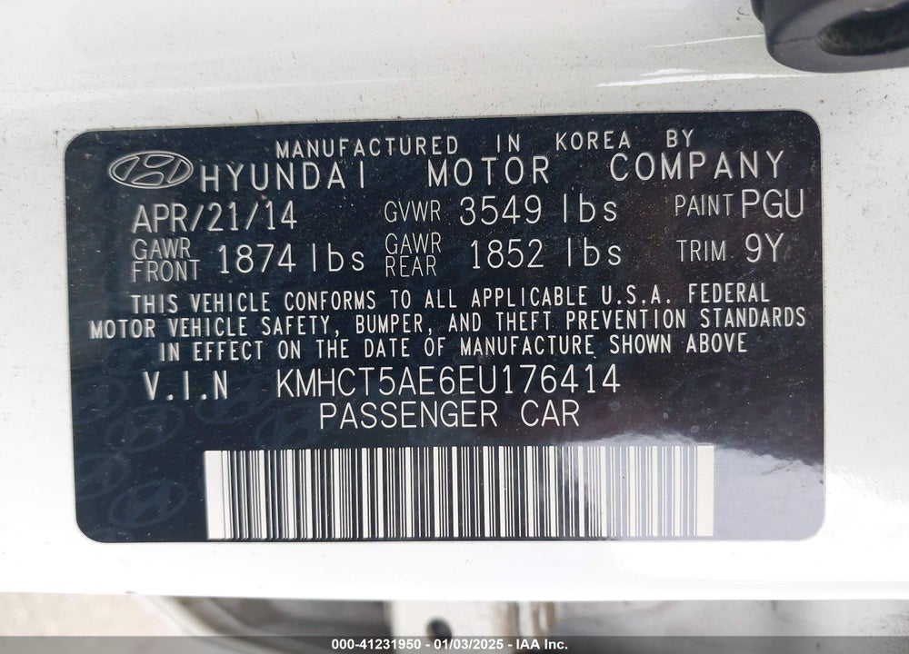 2014 HYUNDAI ACCENT VIN: KMHCT5AE6EU176414
