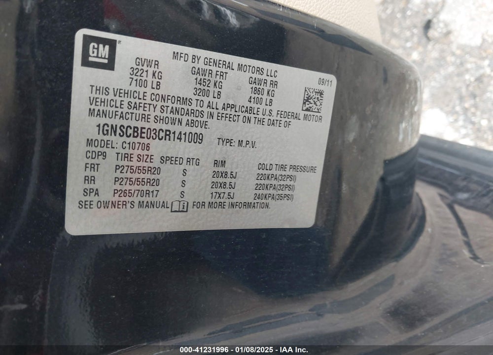 2012 CHEVROLET TAHOE LT VIN: 1GNSCBE03CR141009