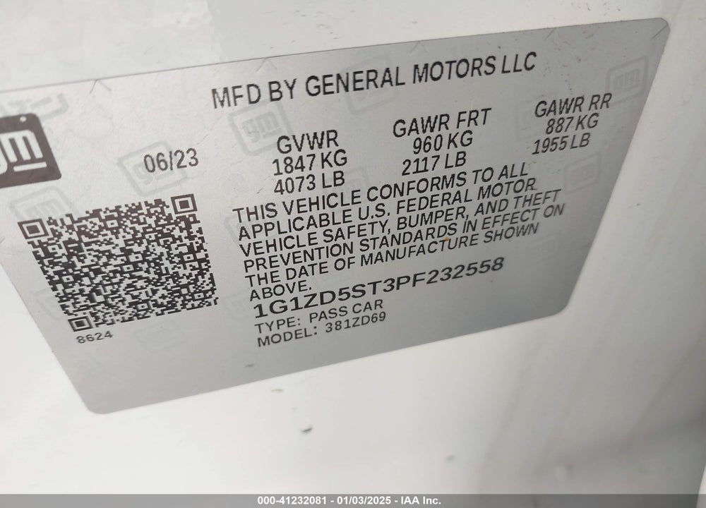 2023 CHEVROLET MALIBU FWD 1LT VIN: 1G1ZD5ST3PF232558