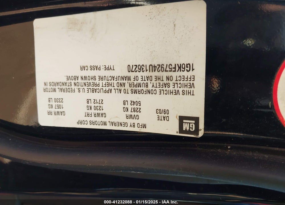 2004 CADILLAC DEVILLE DTS VIN: 1G6KF57924U136270