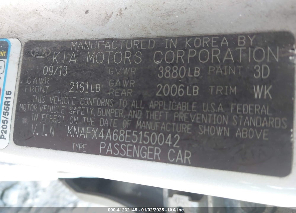 2014 KIA FORTE VIN: KNAFX4A68E5150042