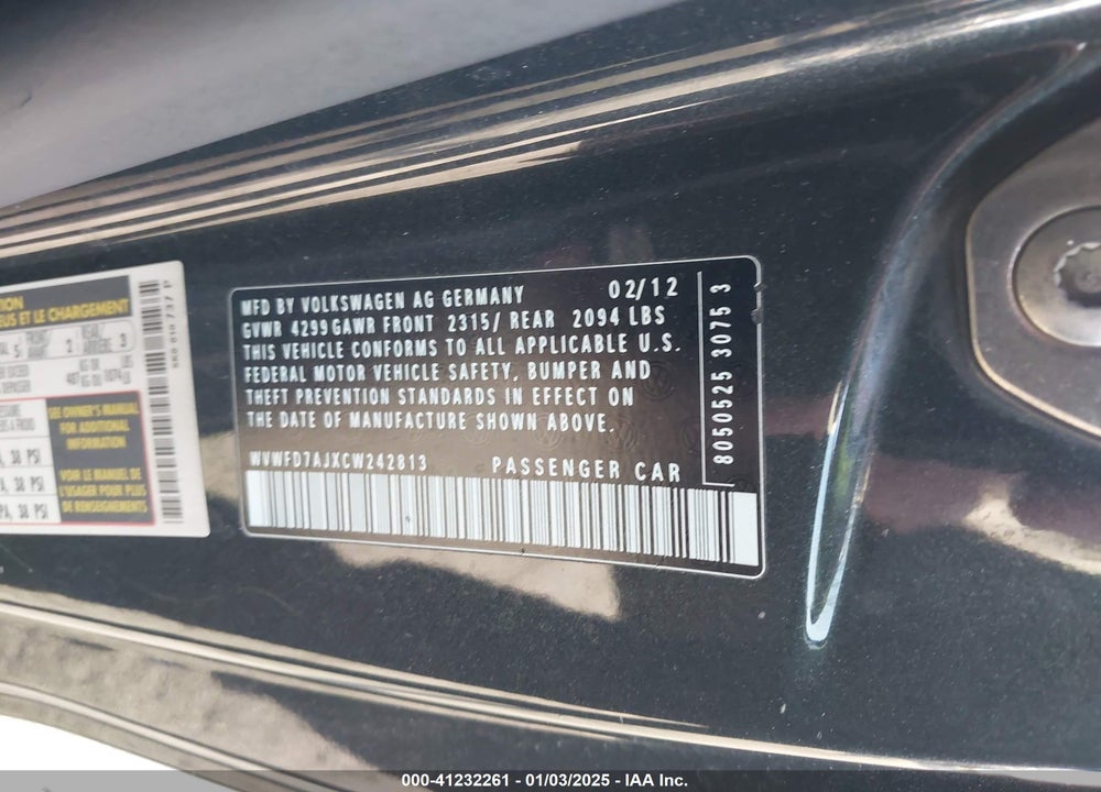 2012 VOLKSWAGEN GTI 2-DOOR VIN: WVWFD7AJXCW242813