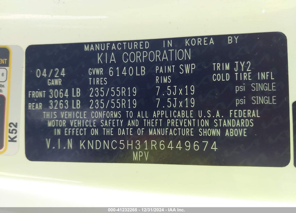2024 KIA CARNIVAL MPV EX VIN: KNDNC5H31R6449674