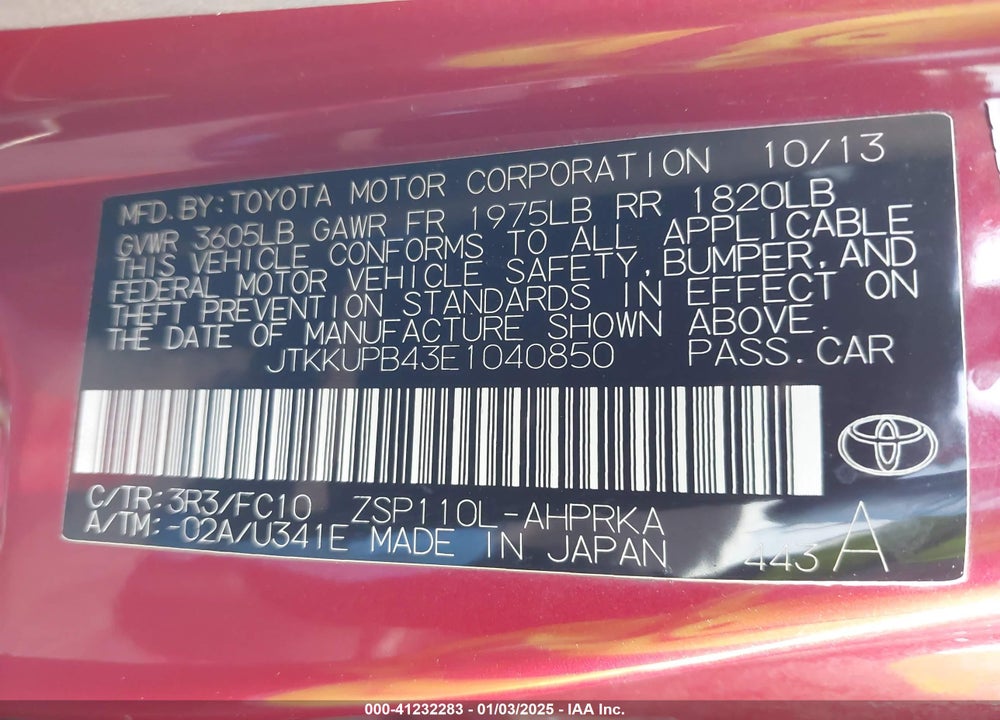 2014 SCION XD VIN: JTKKUPB43E1040850