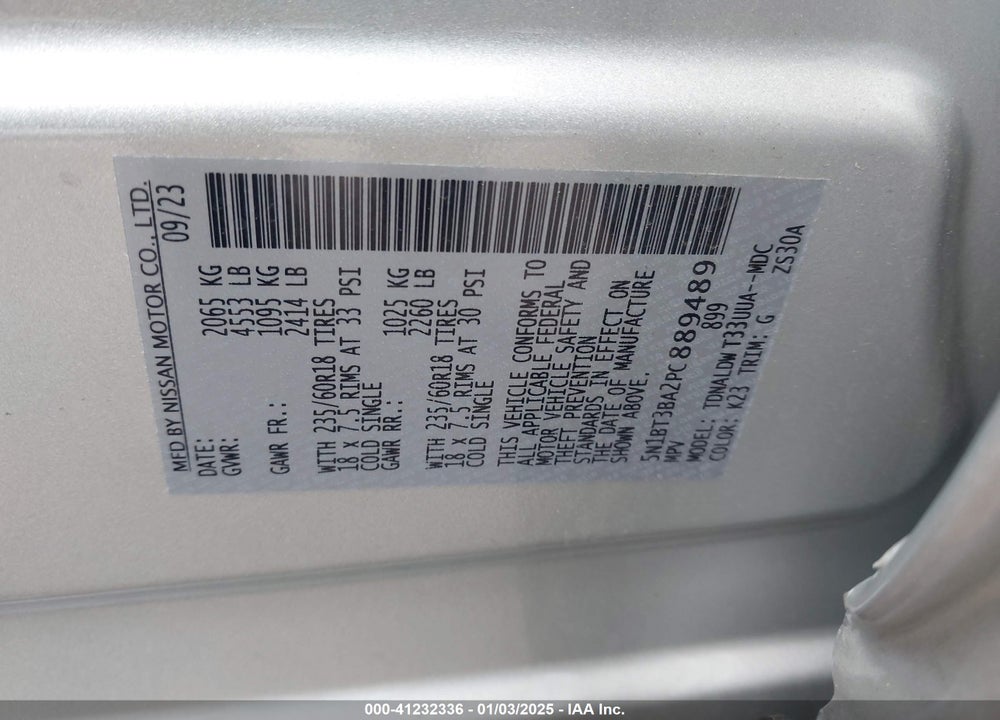 2023 NISSAN ROGUE SV FWD VIN: 5N1BT3BA2PC889489