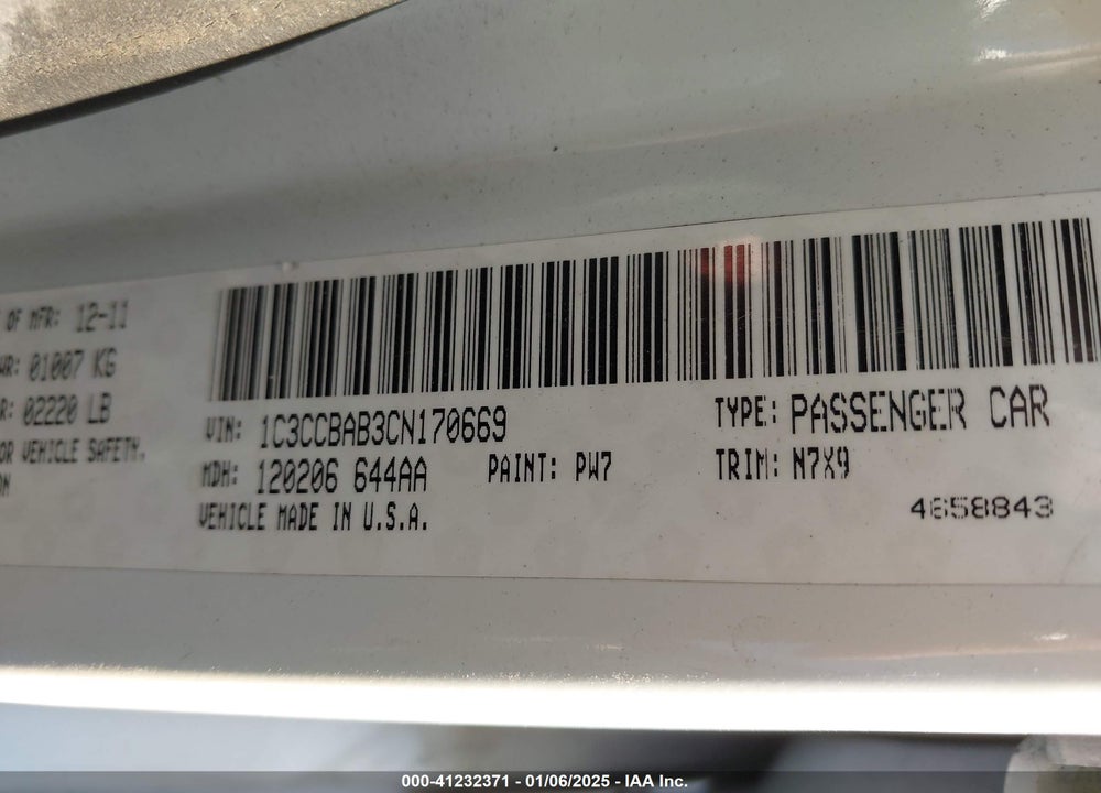 2012 CHRYSLER 200 LX VIN: 1C3CCBAB3CN170669