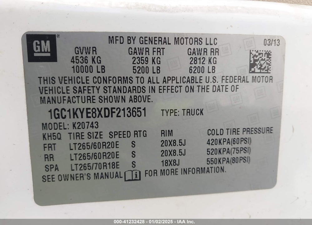 2013 CHEVROLET SILVERADO VIN: 1GC1KYE8XDF213651