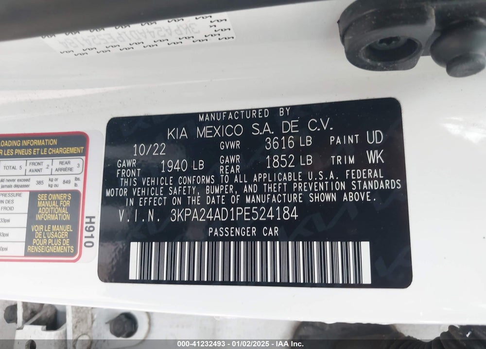 2023 KIA RIO VIN: 3KPA24AD1PE524184