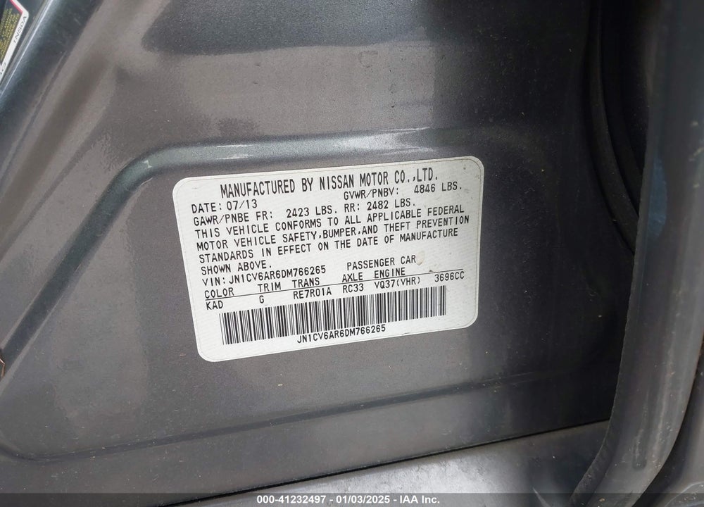 2013 INFINITI G37X VIN: JN1CV6AR6DM766265