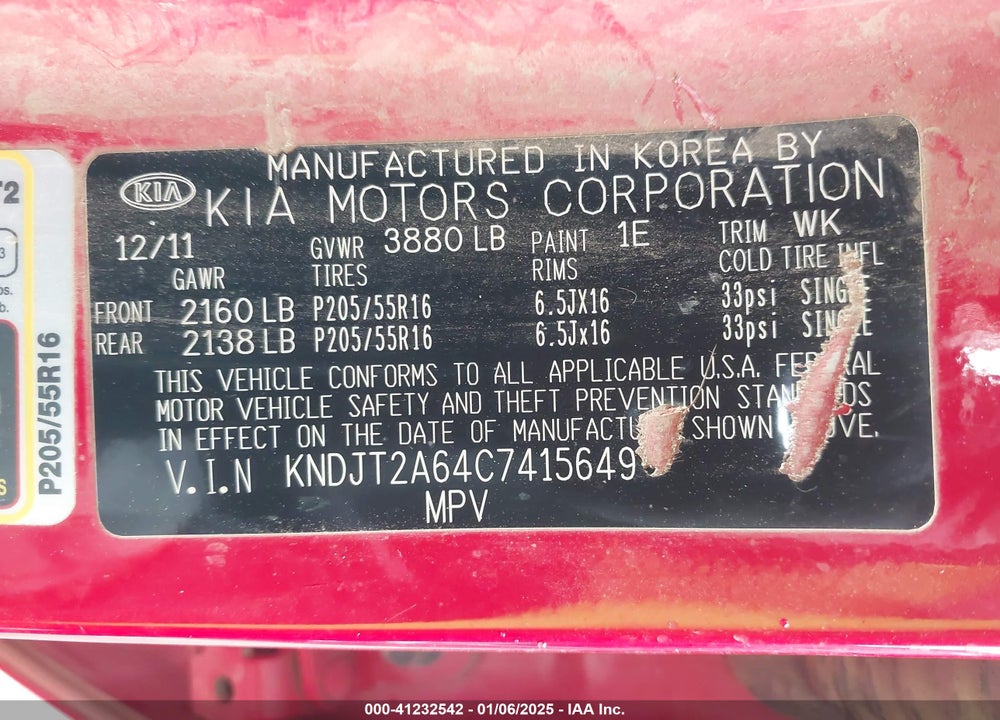 2012 KIA SOUL VIN: KNDJT2A64C7415649