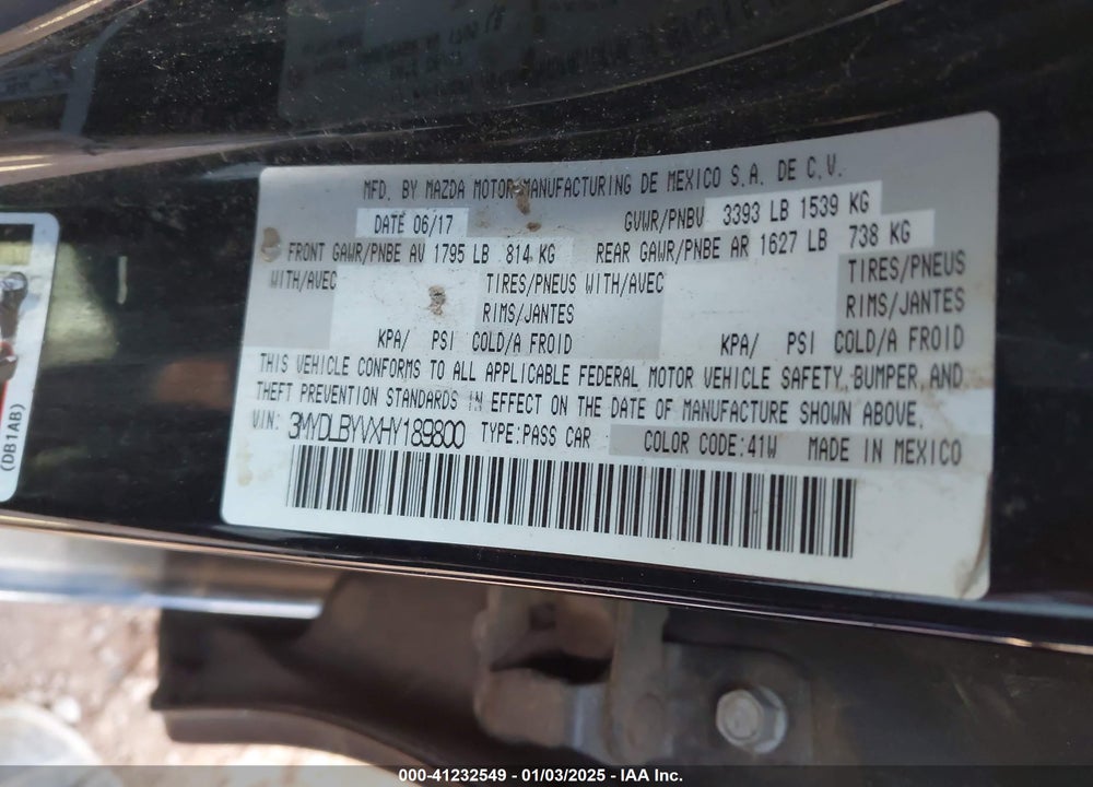 2017 TOYOTA YARIS IA VIN: 3MYDLBYVXHY189800