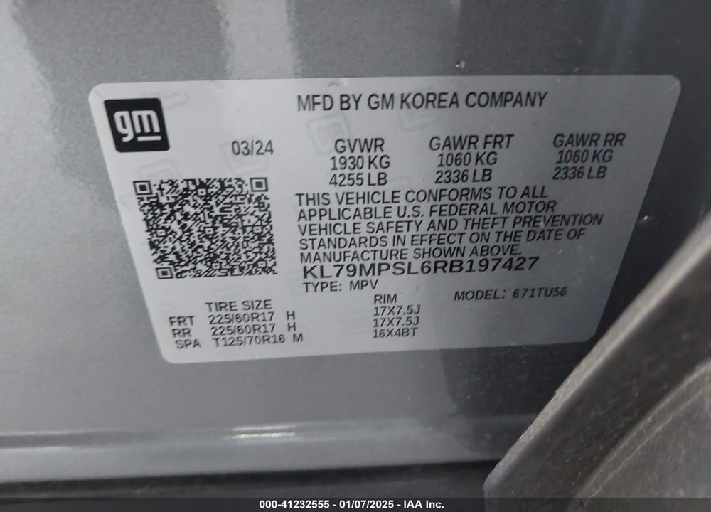 2024 CHEVROLET TRAILBLAZER FWD LT VIN: KL79MPSL6RB197427