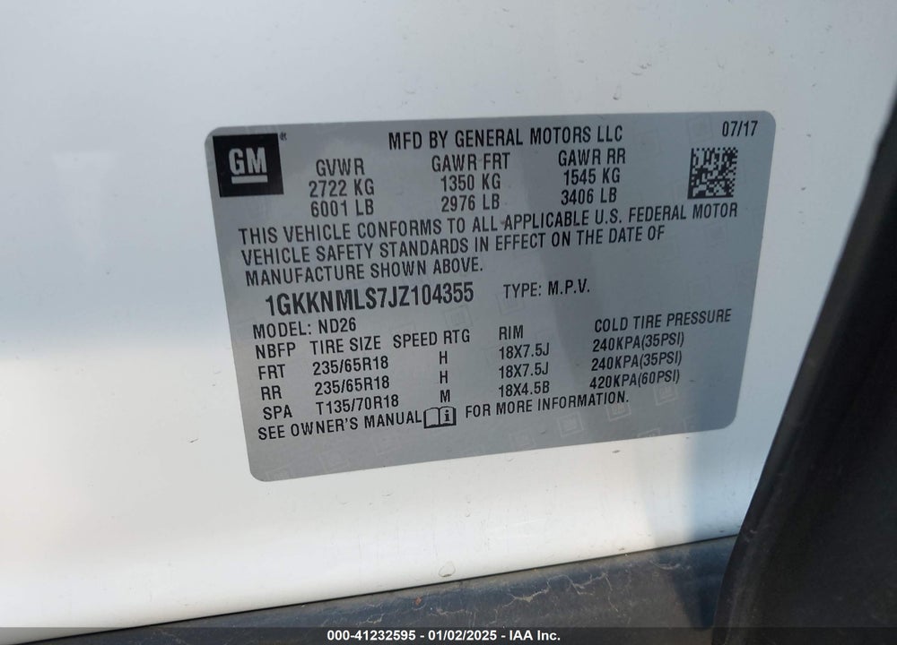 2018 GMC ACADIA SLT-1 VIN: 1GKKNMLS7JZ104355