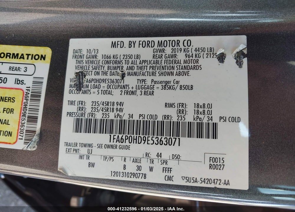 2014 FORD FUSION VIN: 1FA6P0HD9E5363071