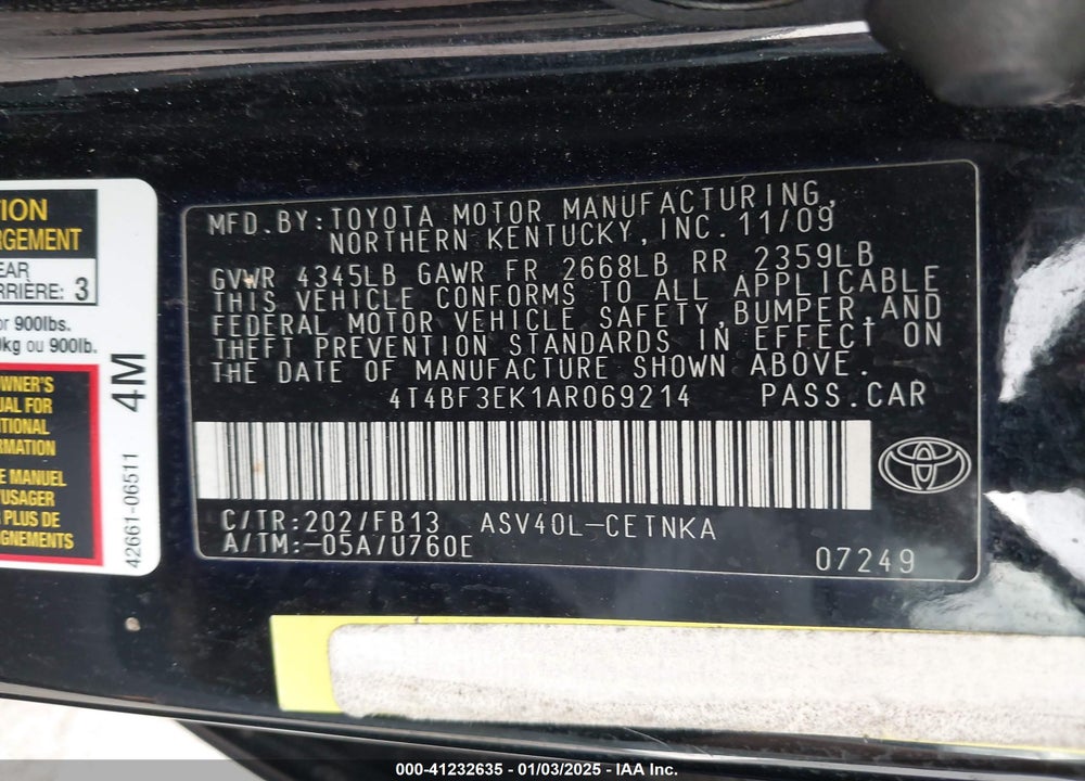 2010 TOYOTA CAMRY LE VIN: 4T4BF3EK1AR069214
