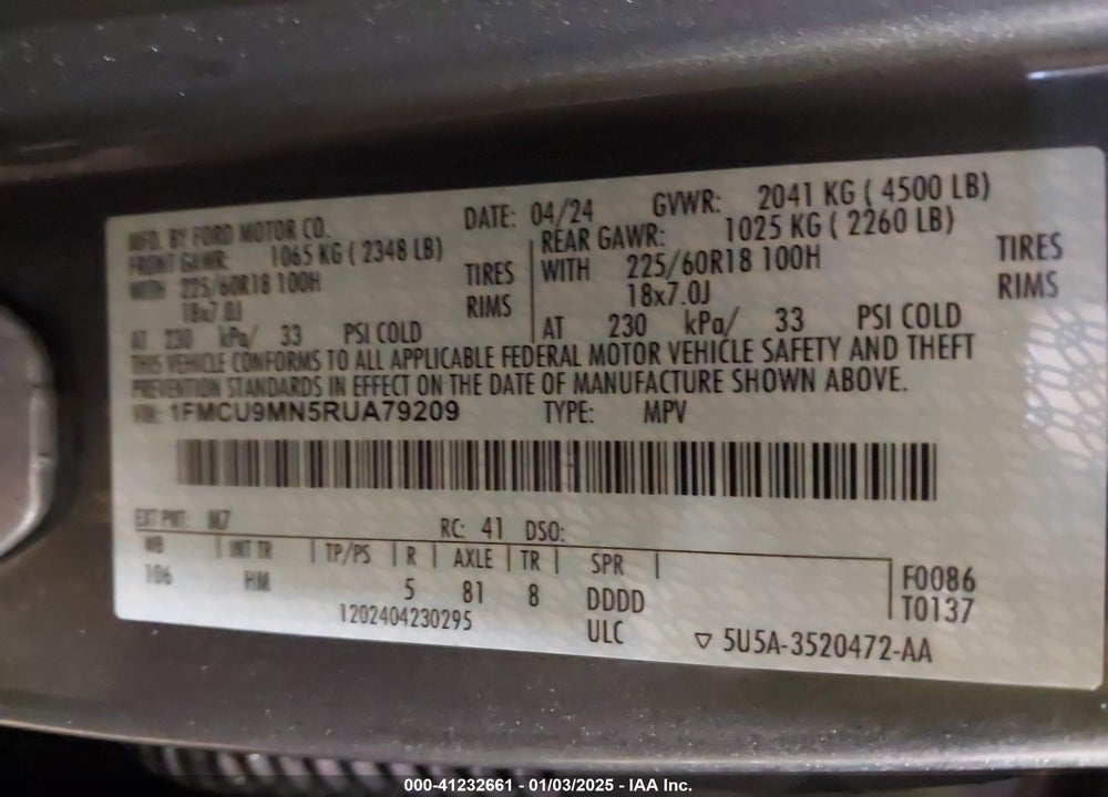 2024 FORD ESCAPE ST LINE VIN: 1FMCU9MN5RUA79209
